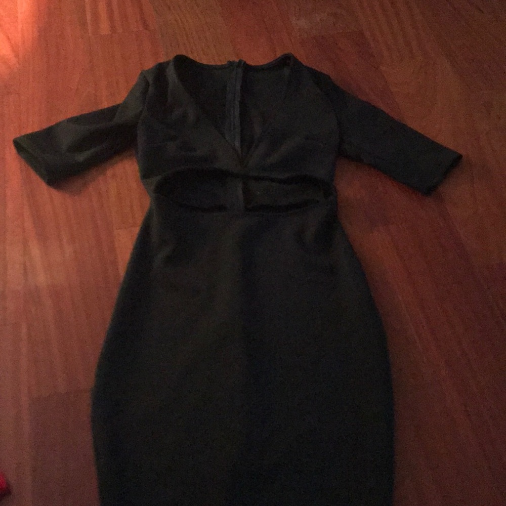 Black open cut out midi dress